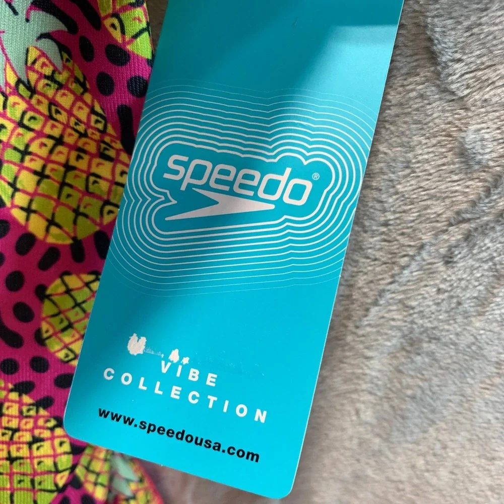 Speedo Vibe Collection Pineapple Party One Piece Swimsuit Pink Teal Size 34 NEW